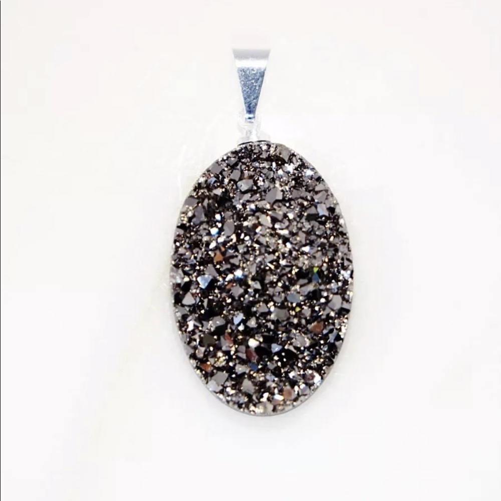 Druzy Onyx Silver Plated Natural Raw Pendant